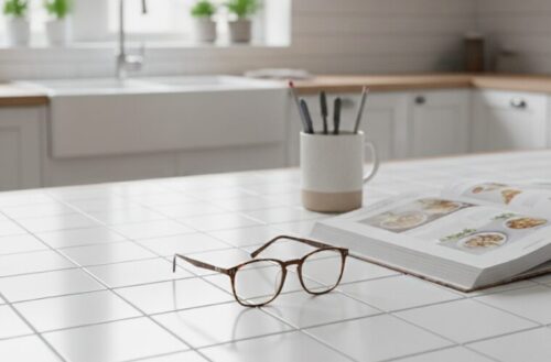 キッチンに置いた老眼鏡